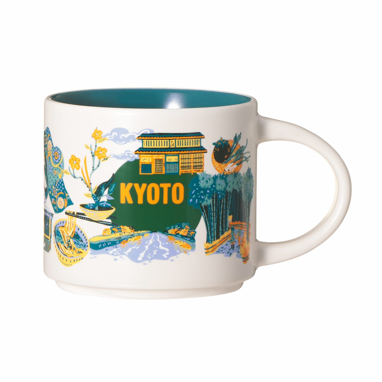 Discovery Series マグ KYOTO ─ 竹林・町家・料理の意匠を白地に落とし込んだ 414ml マグ